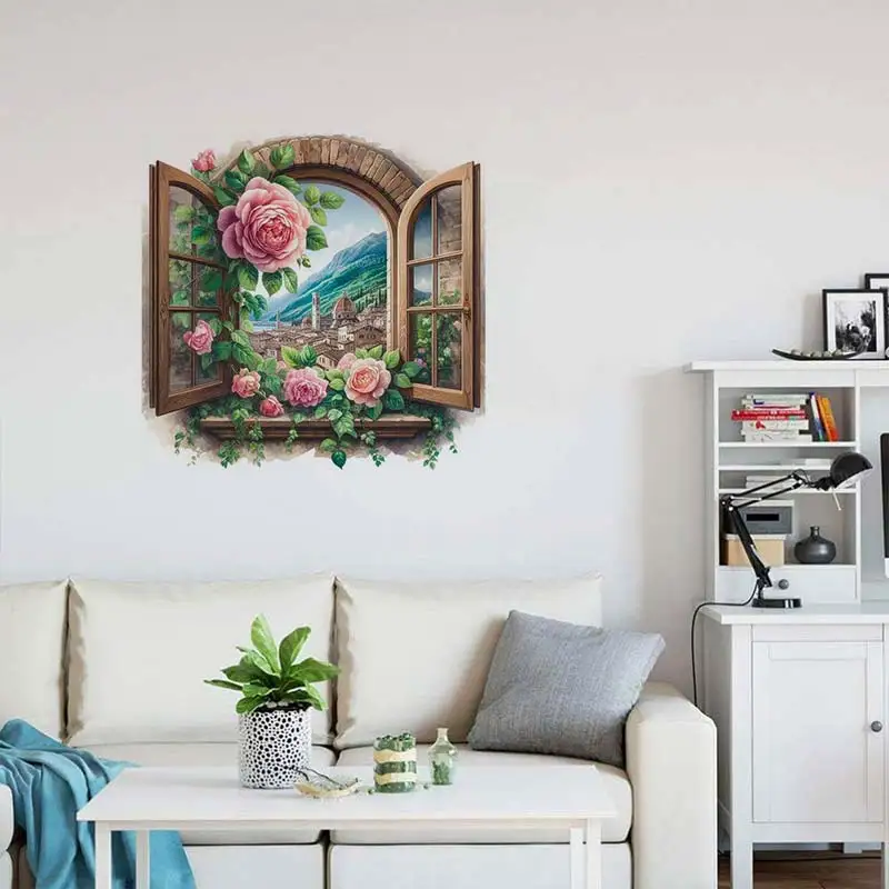 Watercolor Flower Window Art Wall Stickers Living Room Sofa Background Decoration Wallpaper For Home Decor Room Decals wall stickers window stickers M1024