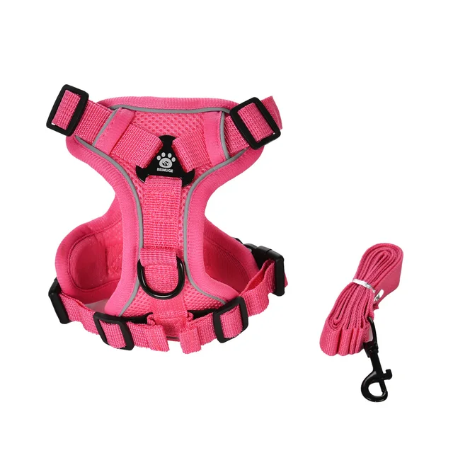 Adjustable Pet Dog Harness Leash Set For Small Medium Dogs Cats Hiking Puppy Chest Strap Solid Reflective Leash Bulldog Supplies 2