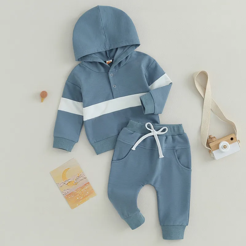 

Newborn Baby Boy Pant Sets Spring Autumn Clothes Outfits Contrast Color Hooded Long Sleeve Hoodies and Pants Baby Items Clothing