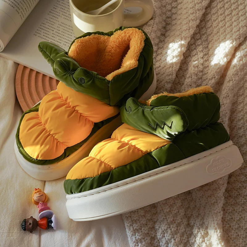 Men's Cotton Boots Shoes For Outdoor 2023 Winter Warm Women Slippers Anti Slip Thickened Bag Heel Cotton Slippers For Couples