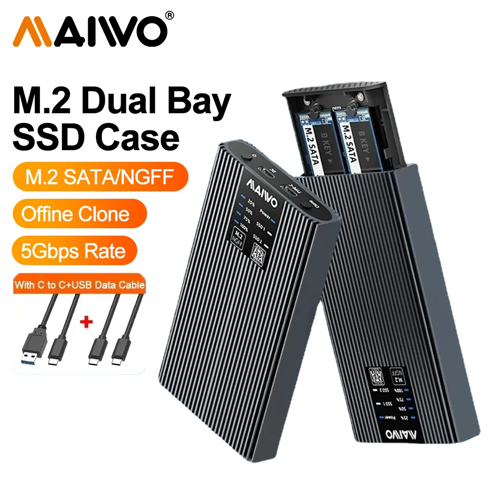 Maiwo Sata M.2 Dual-Bay Ssd Case Mobile Hard Disk Box Hard Disk Docking Station Offline Clone Ssd Scatola Esterna Per Chiave B/B + M