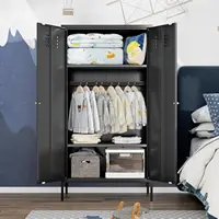 2 Door Metal Wardrobe Storage Cabinet with Hanging Rod and 2 Freely Adjustable Shelves Kids Tall Metal Armoire Closet for Kids 2
