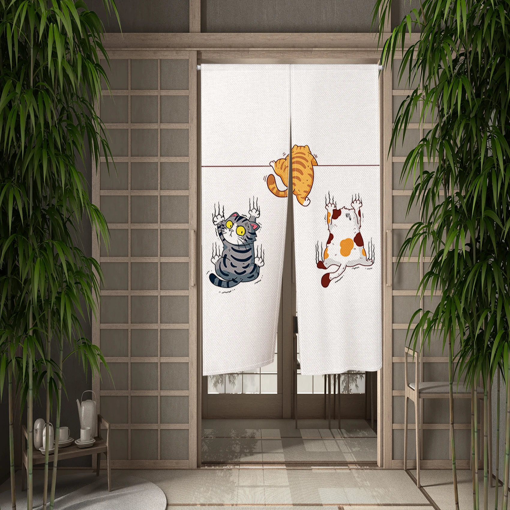 Cartoon Cute Cat Japanese Door Curtain Noren Welcome Home Dining Room Kitchen Partition Short Door Curtain Home Opaque Hanging 4