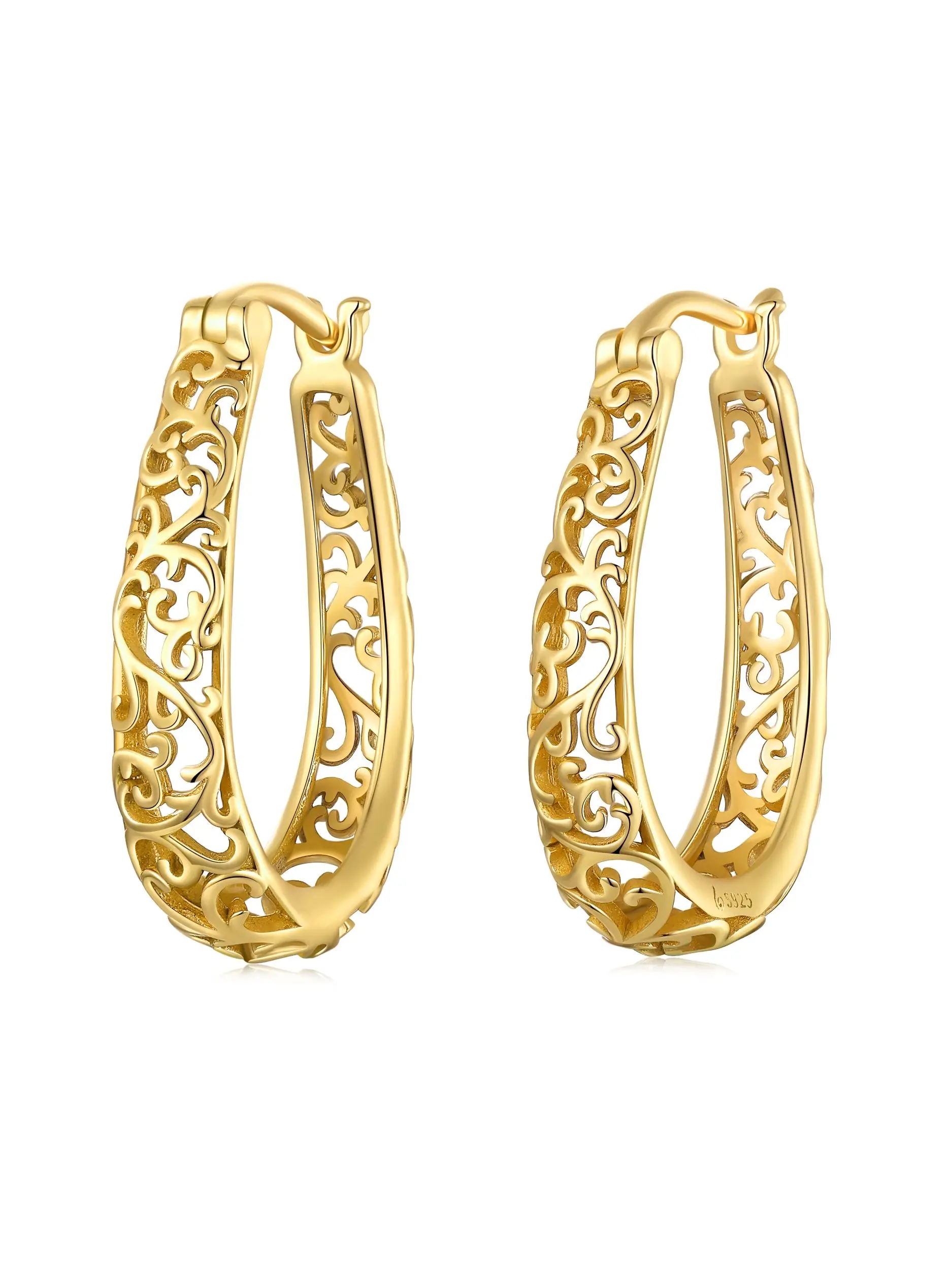 BAMOER18KGoldPlatedFiligreeHoopEarrings925SterlingSilver