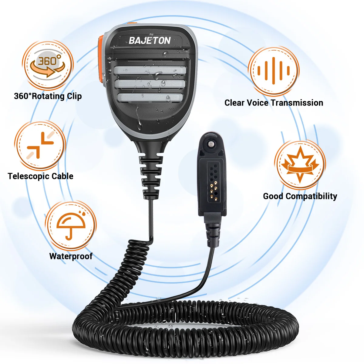 BAJETON 워키토키 스피커 마이크 360도 회전 가능 ° Radtel RT-950 PRO RT-950 BJ-9000 햄 라디오용 회전식 벨트 클립 라우드스피커