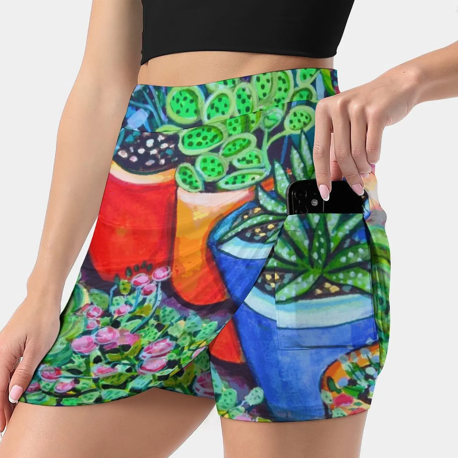 

Down The Garden Path New Women Skirts Double-Layer Printed Short Dress Mini Sport Skirt Pot Plants Nature Garden Flowers Colour