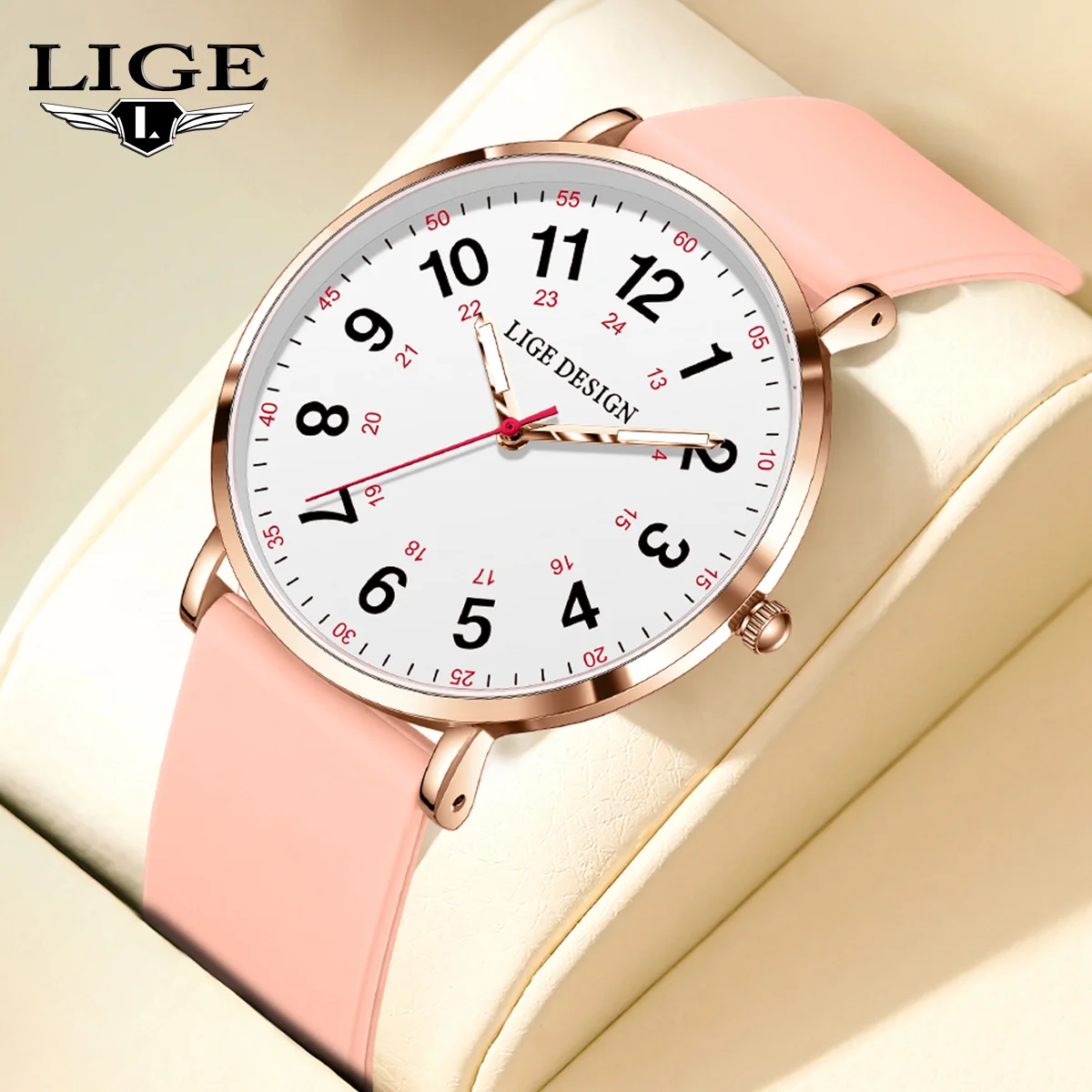 LIGE Women's Luxury Quartz Waterproof Wristwatch with Silicone Strap