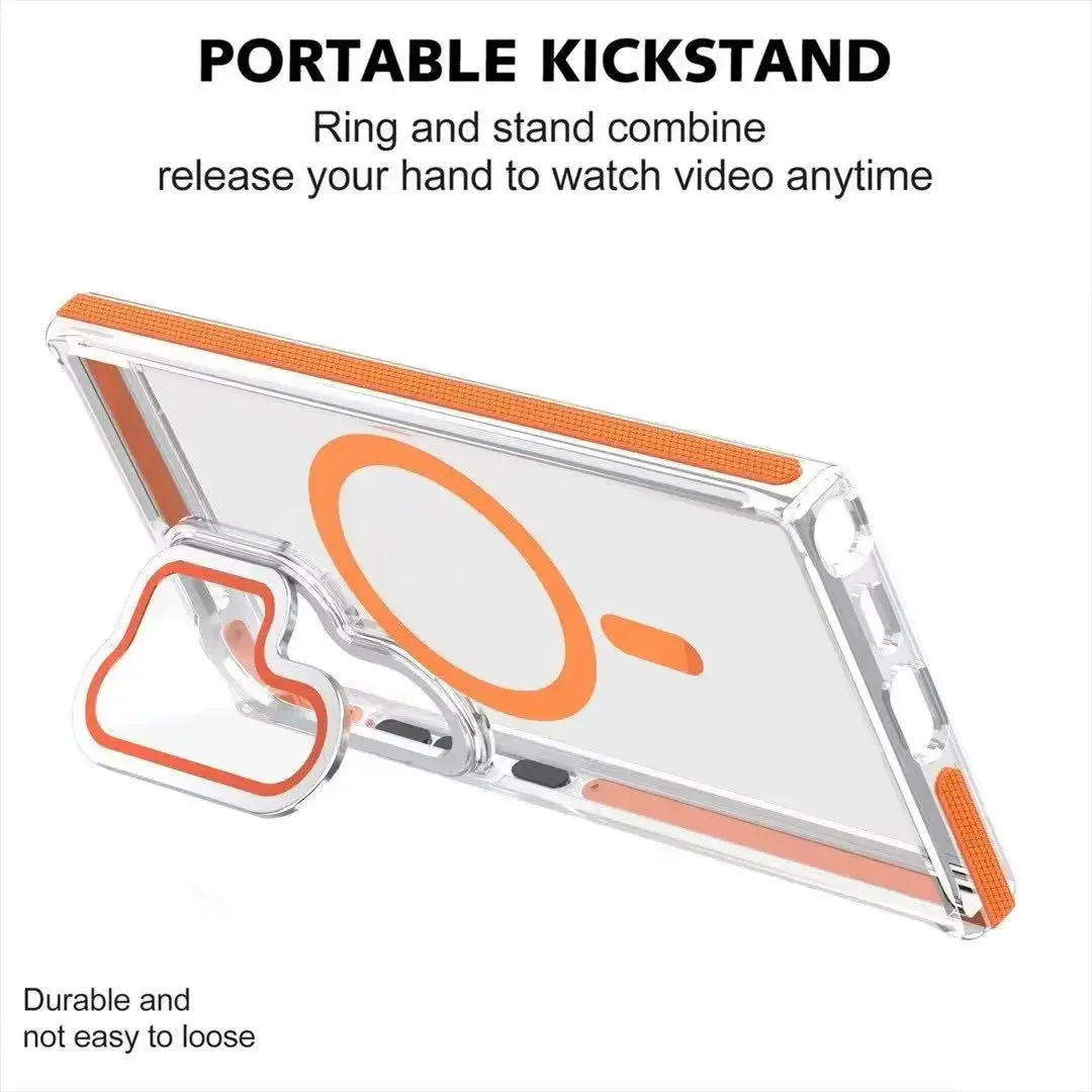 Luxury Magnetic Shockproof Clear Phone Case with MagSafe Wireless Charge Lens Holder