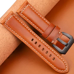 Premium Unisex Genuine Leather Watchband with Steel Buckle - Oil Wax Cowhide in Multiple Colors - 22mm (Brown Black Buckle)