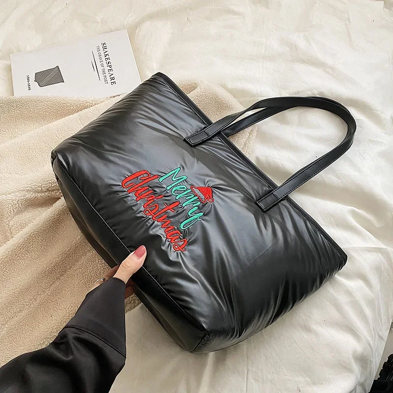 Big Christmas Gift Tote Padded Handbags Designer Quilted Women Shoulder Bags Luxury Nylon Down Cotton Crossbody Bag Winter Purse