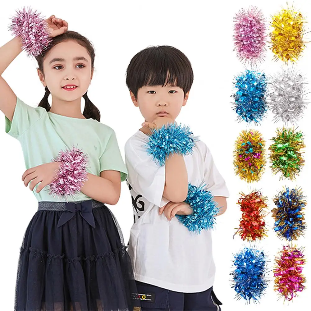 Cheerleader Wristband Hot Pink Cheer Accessory Cheerleading Pom Poms Set with Elastic Wristband Ponytail for Team for Holiday