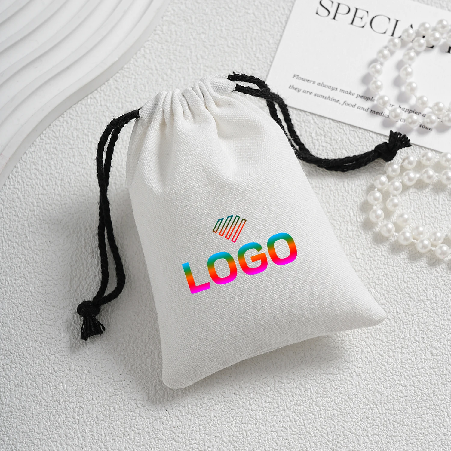 100pcs Custom Colorful Logo Cotton Jewelry Packaging Bag Jewelry Pouch Wedding Party Birthday Travel Glasses Makeup Gift Bags