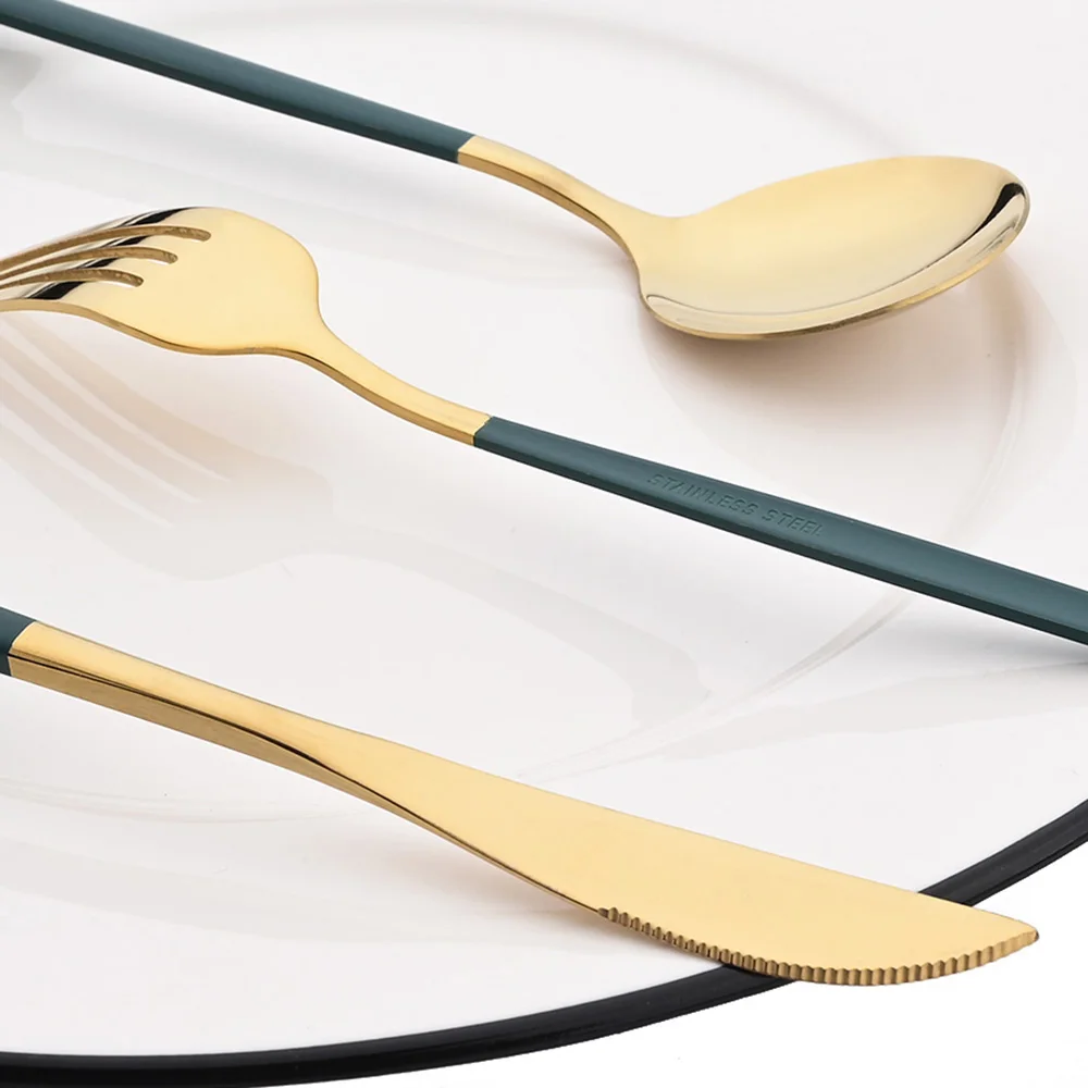 Description Picture 6 of item24Pcs Stainless Steel Cutlery Set Western Knife Fork Spoon Dinner Dinnerware Set Kitchen Mint Green Gold Flatware Tableware Set