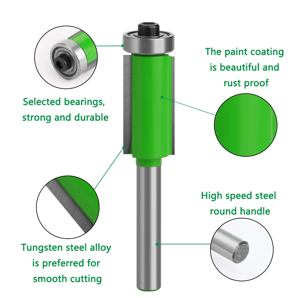 LAVIE 4 Stück 1/4 Zoll End Dual Flutes Kugellager Flush Router Bit Straight Shank Trim Holzfräser für Holzbearbeitung MC01013 – Detail 12