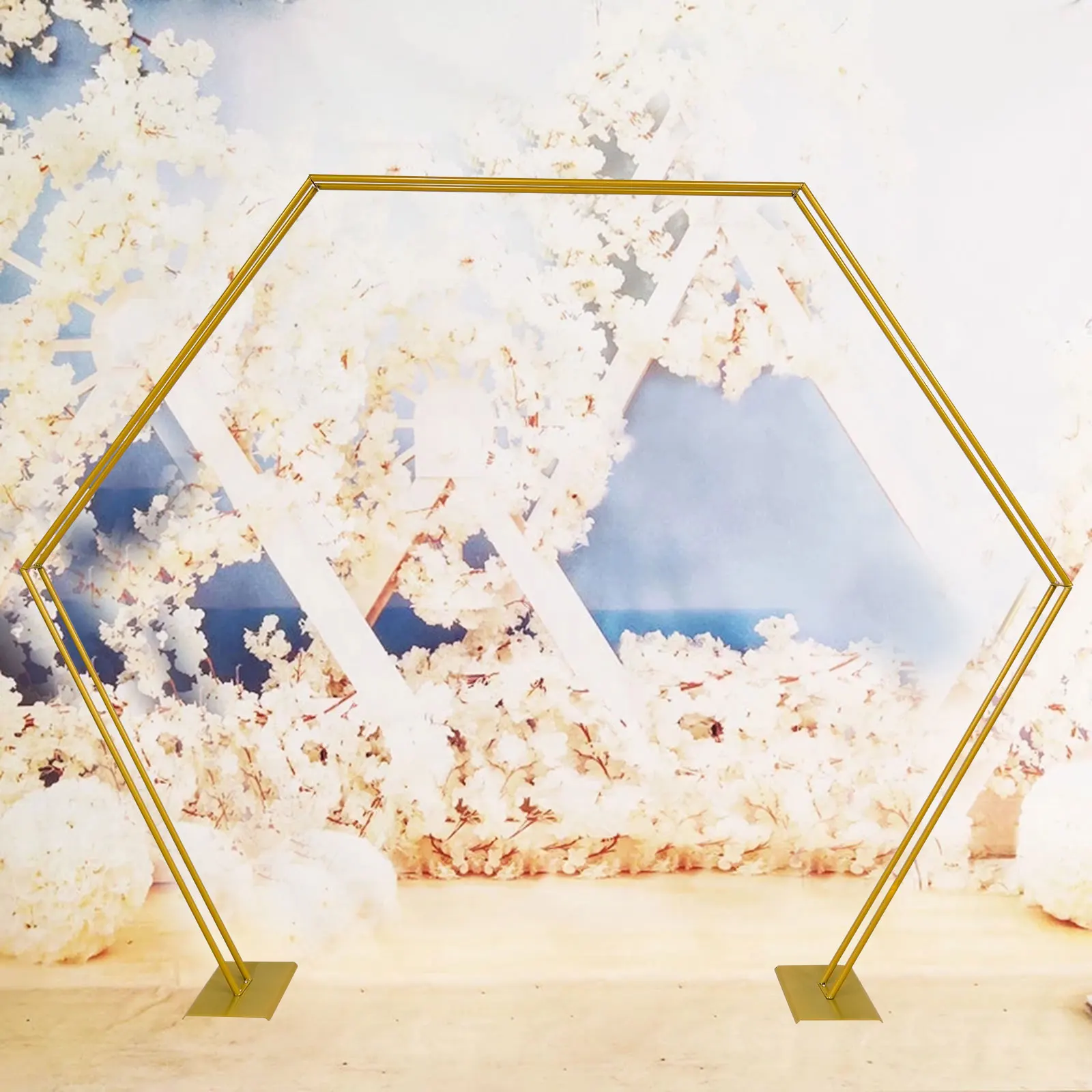 Wedding arch stand wedding arch set wedding flower stand Gold Wedding Flower Frame Hexagon Arch Flower Balloon Rack Steel Pipe Wedding Prop Backdrop Stand Frame Wall Pro