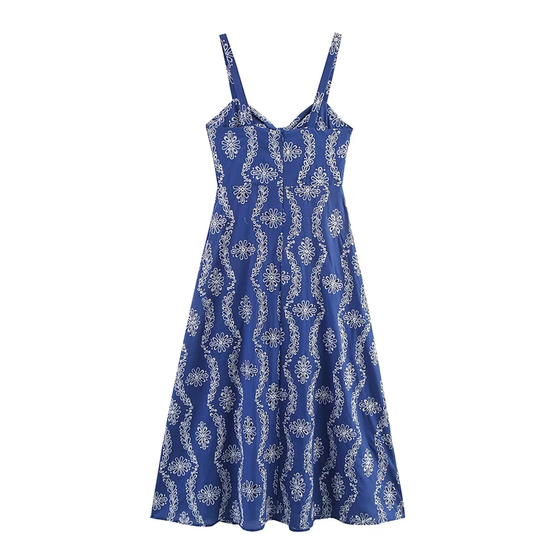 YENKYE Rubberized Openwork Embroidery Midi Dress Women Sexy