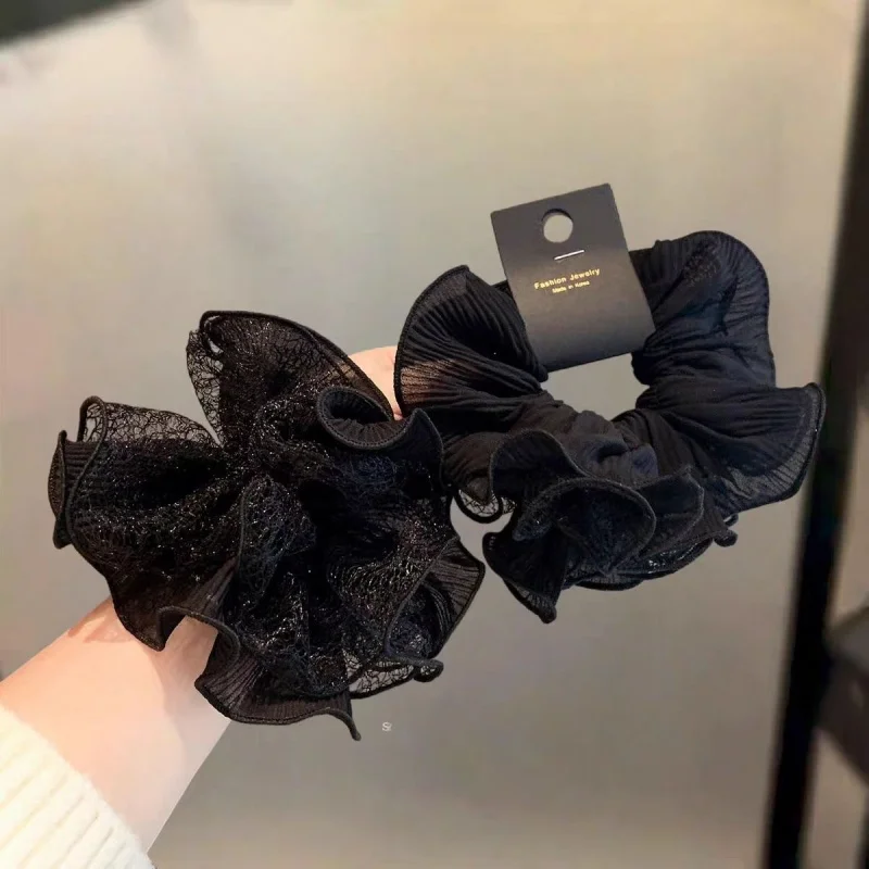 Elegant Lace Mesh Scrunchies for Women - Large Hair Accessory & Ponytail Holder