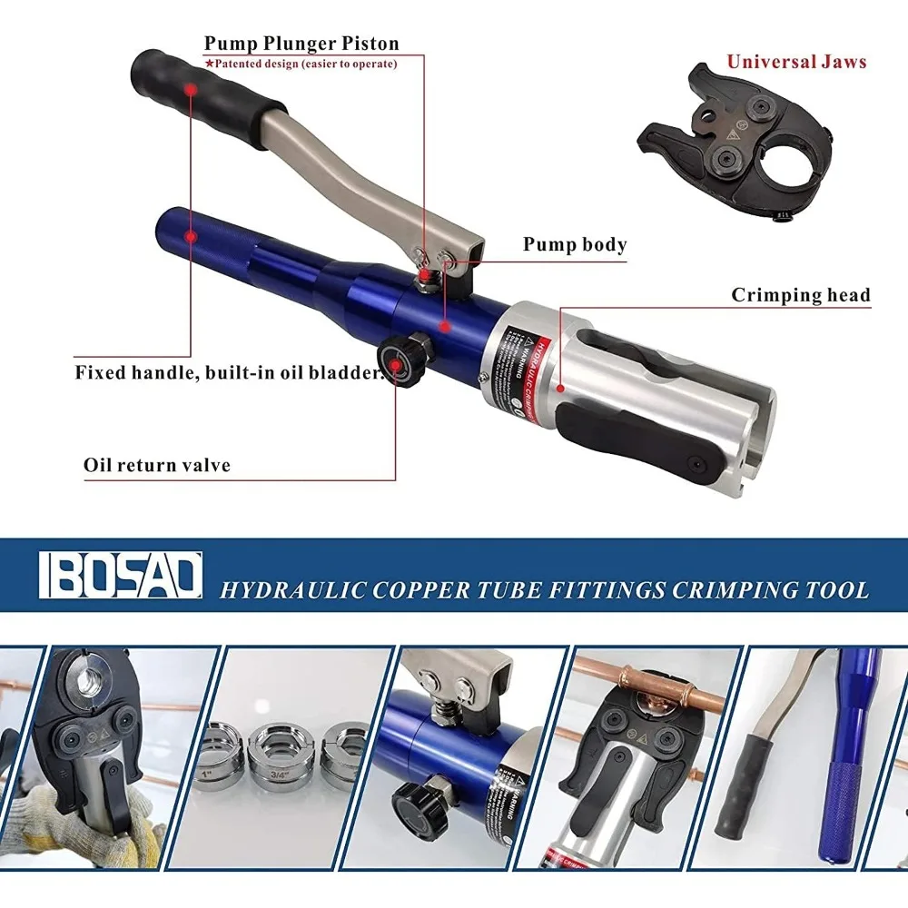 Copper Tube Fittings Hydraulic Pipe Crimping Tool with 1/2 inch,3/4 inch and 1 inch Jaw Copper Pipe Propress Cri 6