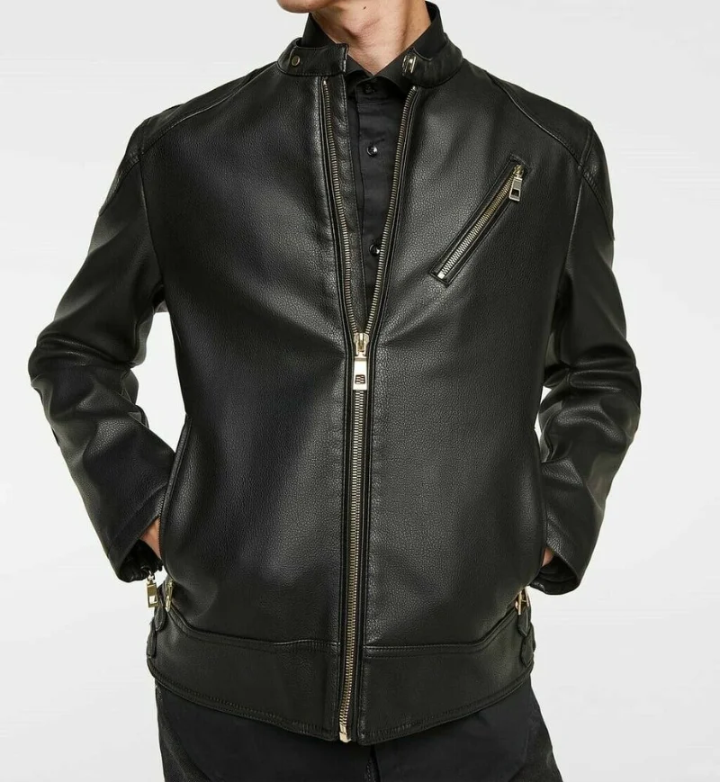 NEW Men Black Cowhide Leather Jacket Top Grained Hide Biker Motorcycle Coat