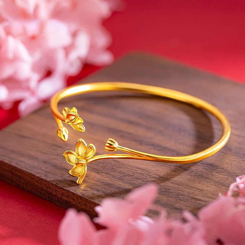 Luxury 18k Gold Color Lotus Opening Original Bracelet for Women