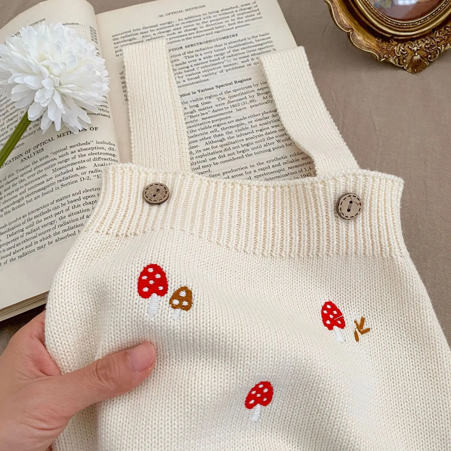 Baby Mushroom Embroidery Romper - Striped Long Sleeve Bubble Bodysuit For Newborns & Infants