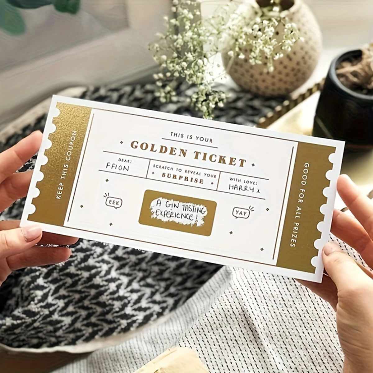 5pcs Golden Ticket Scratch Card Reveal Surprise Holiday Gift, Diy Gift