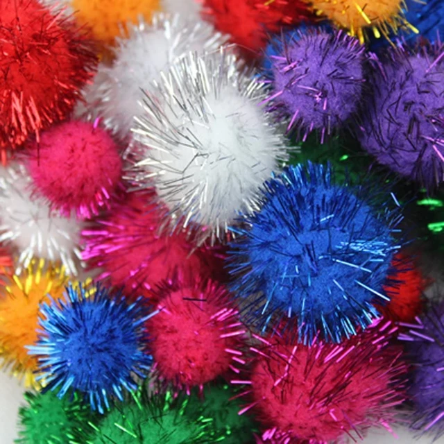 30 Gold and Silver Craft Glitter Pom Poms and 50 Gold and Silver