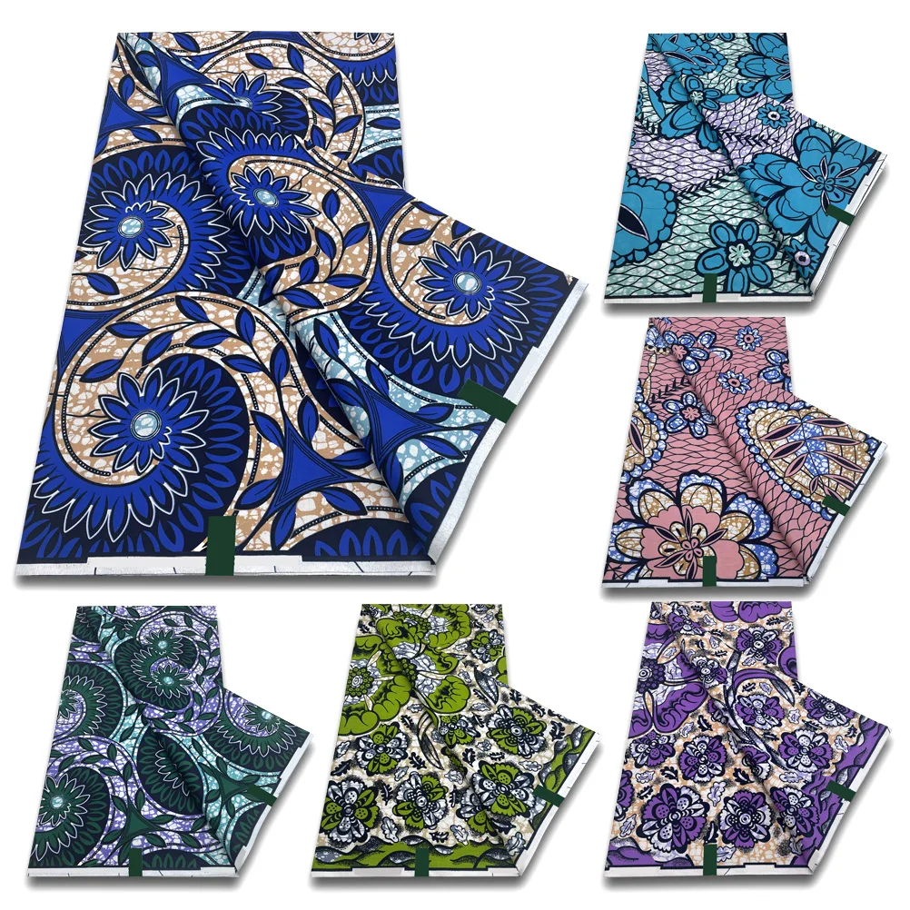 

100% хлопок, высокое качество, ткань с воском Анкары, модная африканская ткань с принтом из натурального воска, мягкая вощеная ткань для шитья, 6 ярдов, женское платье