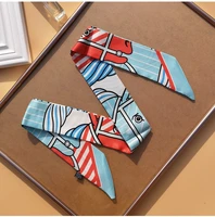 Small Silk Scarf For Women 2022 New Print Handle Bag Ribbons Brand Fashion Head Scarf Small Long Skinny Scar 2