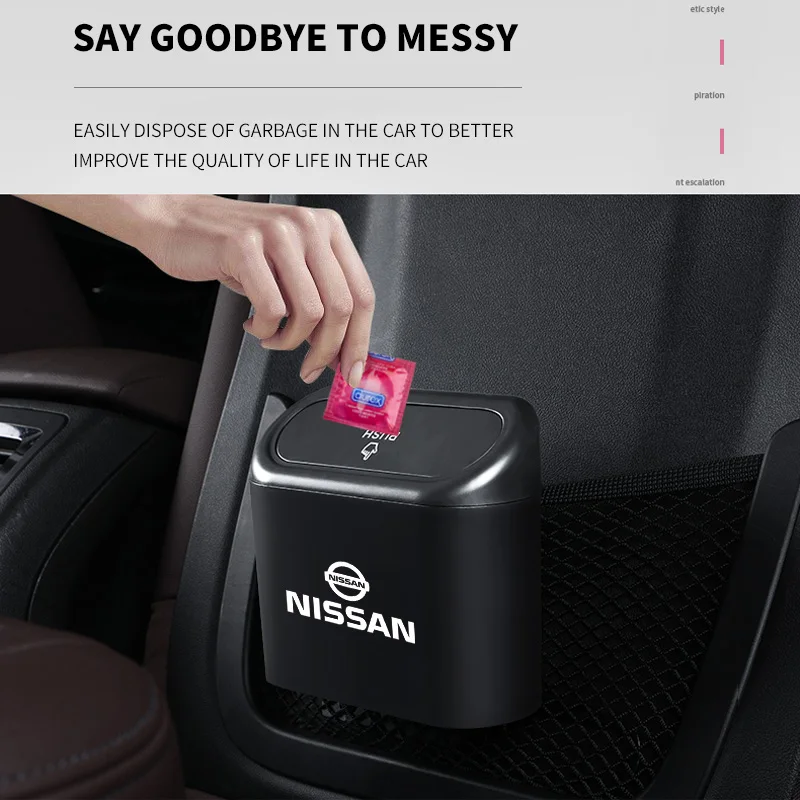 1Pc Car Hanging Trash Can ABS Square Pressing Bin Trash For Nissan X-trail Qashqai Note Juke leaf Sentra Patrol Car Styling