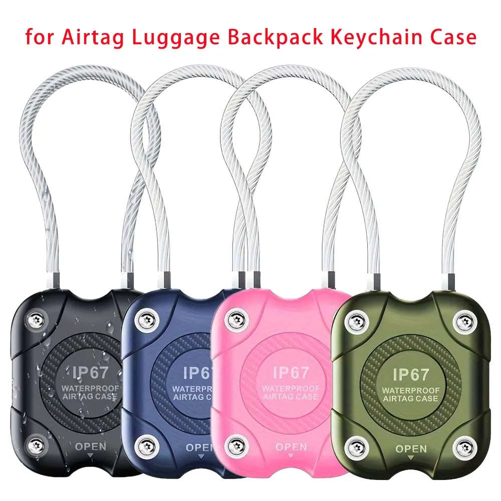 Secure Lock AirTag Holder with Wire Cable - 360° Hard Protective Keychain Case