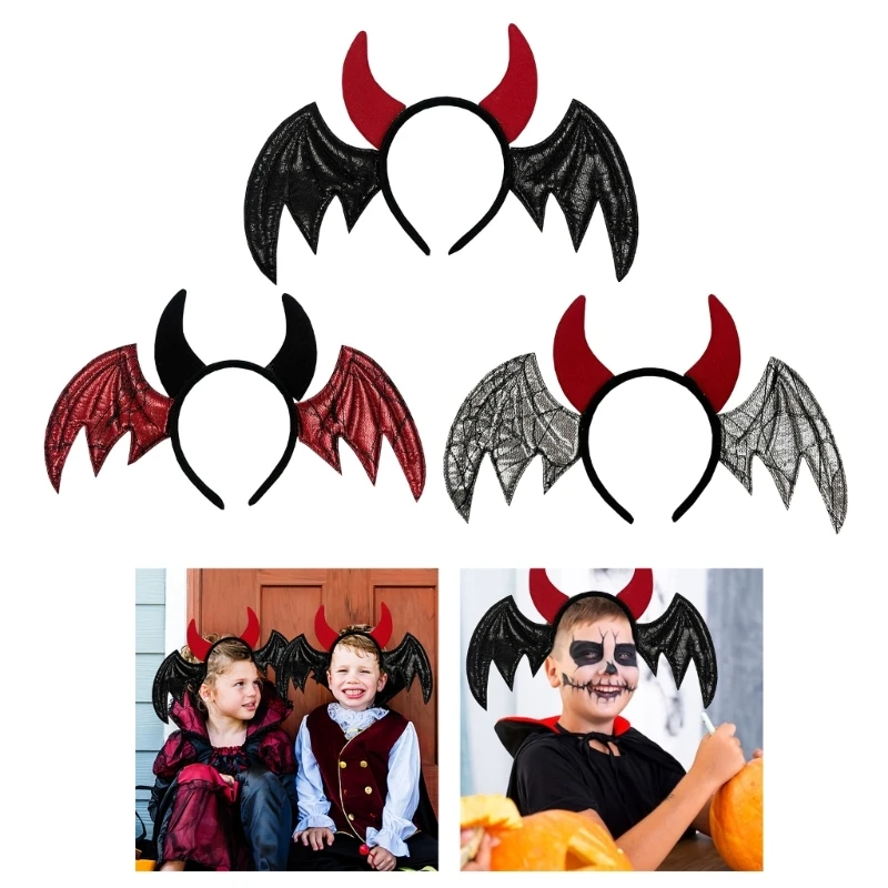 

Gothic Bat Wing&Devil Horn Shape Headband Woman Taking Photo Hairband Halloween