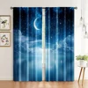 2pcs, Window Curtains Starry night sky moon and foggy clouds landscape Protecting Privacy Family Party Decoration Use for 1