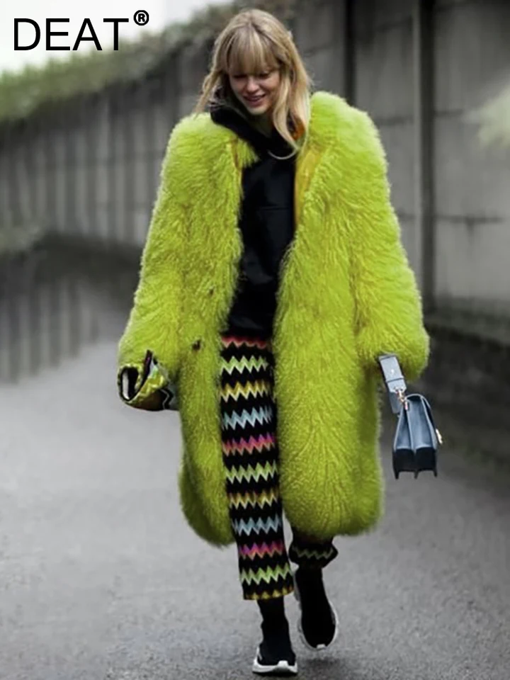 蛍光グリーン ファーコートとパンツセット 蛍光グリーン ファーコートとパンツセット