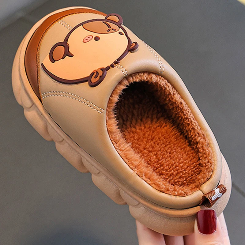 Children's Waterproof Cotton Slippers Winter Non Slip Thick Bottom Home Slides Children Indoor Warm Soft Plush Slippers Women