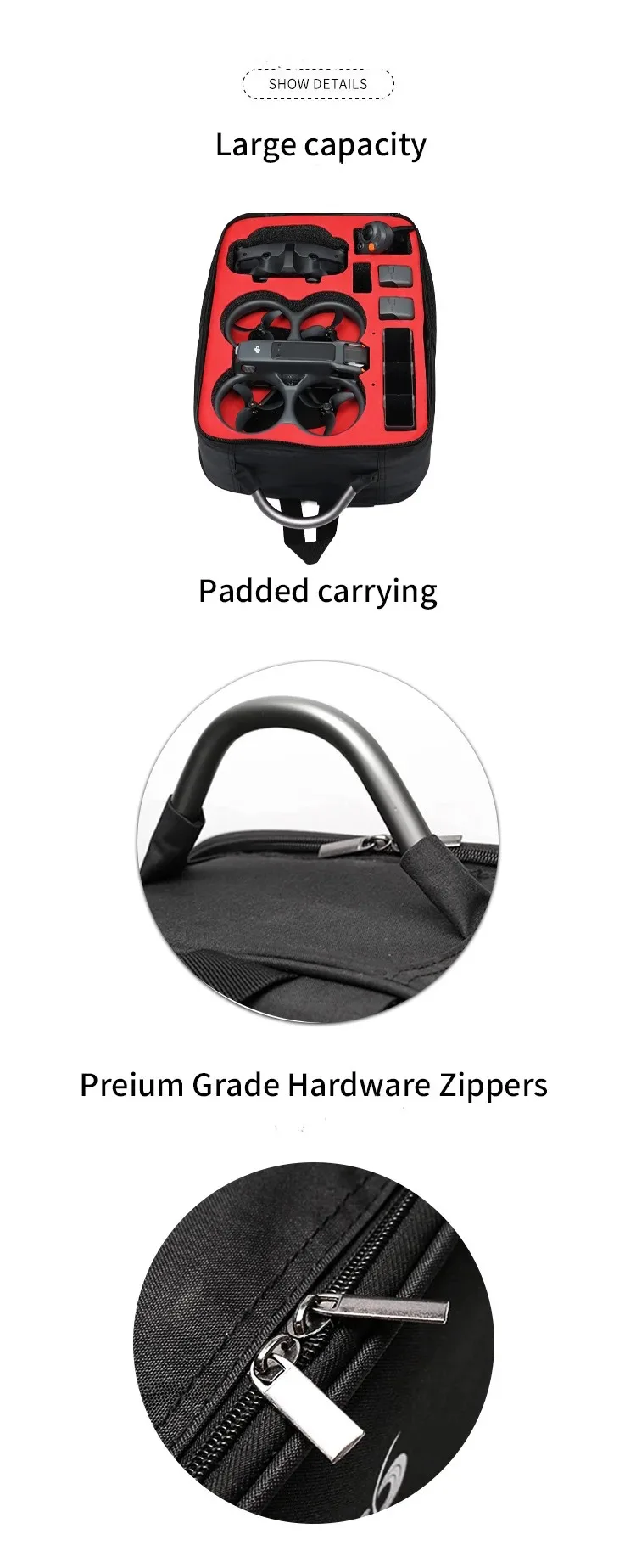 Description Picture 6 of itemSuitable for DJI AVATA 2 Drone Aerial Photography Accessories Kit, Waterproof Backpack, Hand-held Bag Case Carry Case Hard Box