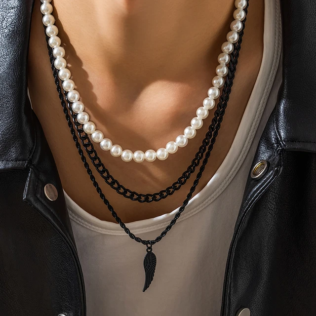 1pc Multi-layer Acrylic Pearl Decor Circle Clasp Chain Necklace With 3  Layers For Women