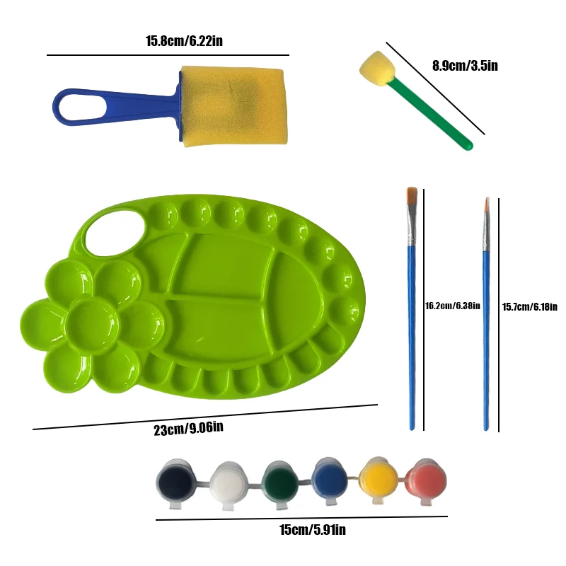 Six-piece 26-well art supplies Palette Green plastic acrylic watercolor palette