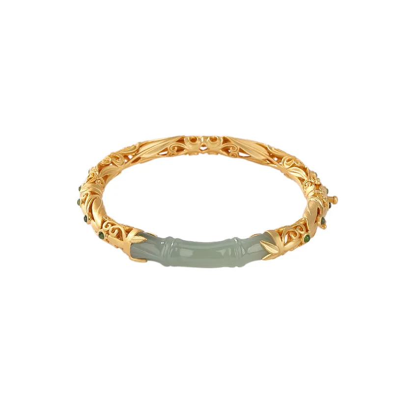 New Fashion Gold-plated Hetian Jade Compound Bracelet Beaded Beads Bamboo Bangle Bracelet for Women Girls Jewelry Gifts 3