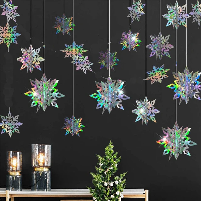 Ficelle de flocon de neige 3D pour la décoration de la maison, papier  brillant, coloré, fête de Noël, ensemble de 6 pièces - AliExpress