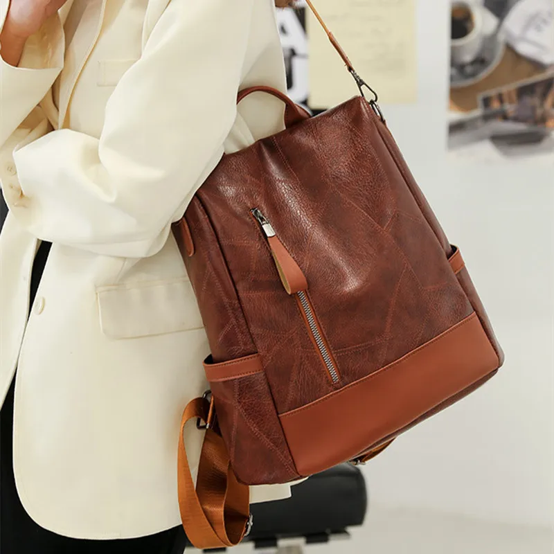 Elegant Vintage Women's Backpack Fashiona Leather Travel Backpack Large Capacity Student School Bags Feminina Shoulder Bag