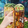 Cutebee Book Nook Kit 3D Wooden Puzzle Bookshelf Roombox Toy Mole's Apartment Miniature with Dustproof Cover LED Light Booknook 3