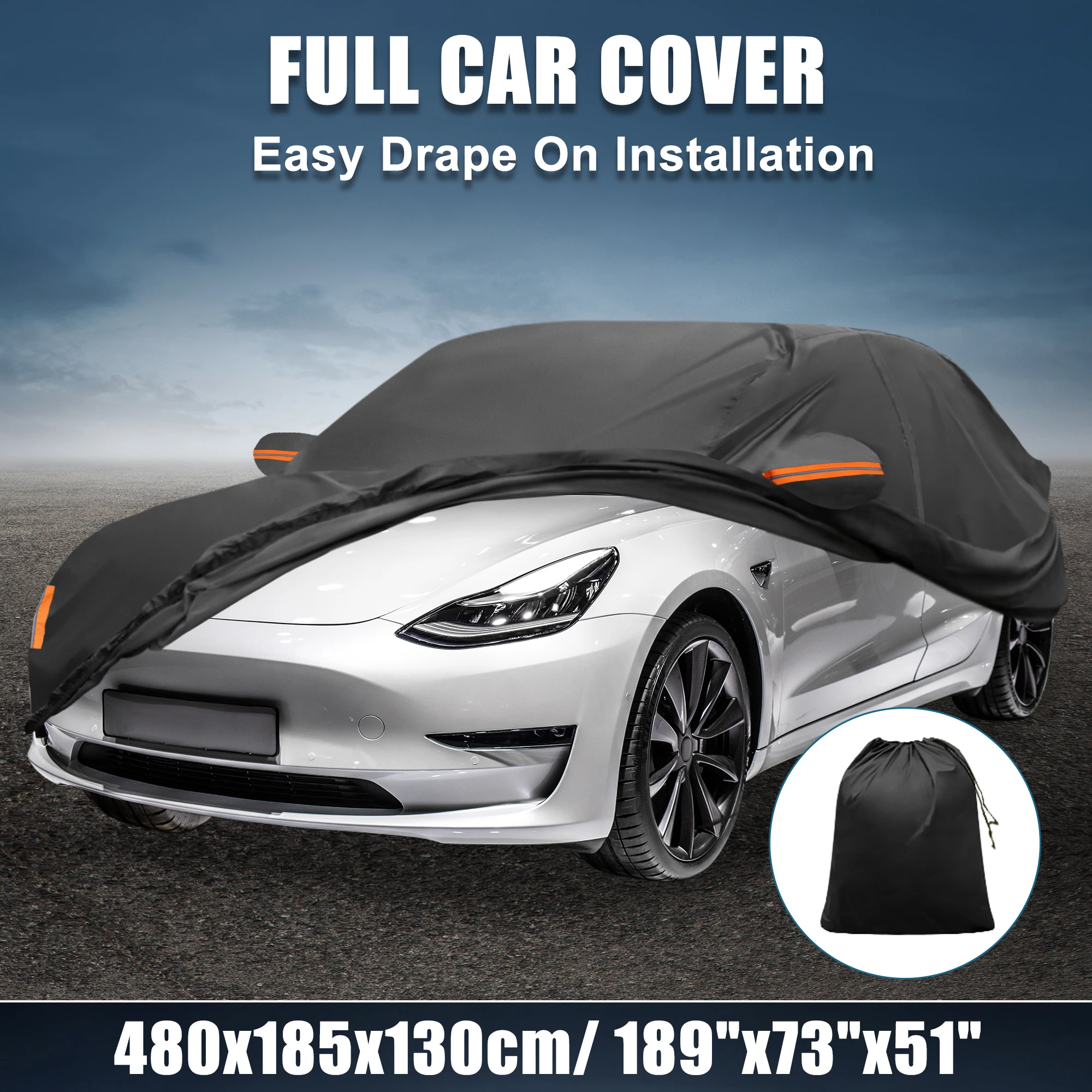 

X Autohaux Car Cover for Tesla Model 3 2017-2023 210D-PU Oxford Outdoor Full Car Cover w/ Driver Door Zipper License Plate Vent