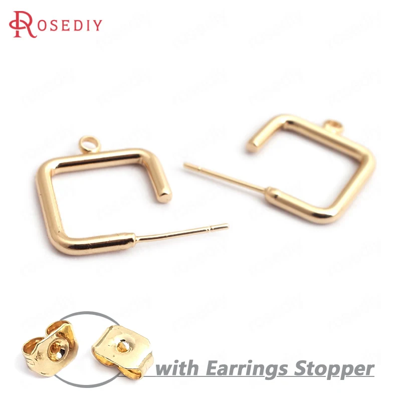 

(F058)10 pieces Square 16mm Thickness 2mm High Quality Gold Color Brass Stud Earrings Jewelry Findings Accessories