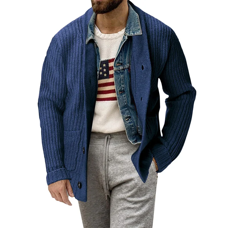 

Autumn and Winter 2022 New Men Knitted Cardigan Jackets Solid Color Loose Long Sleeve Sweater Coat Male Tops Abrigos Hombre