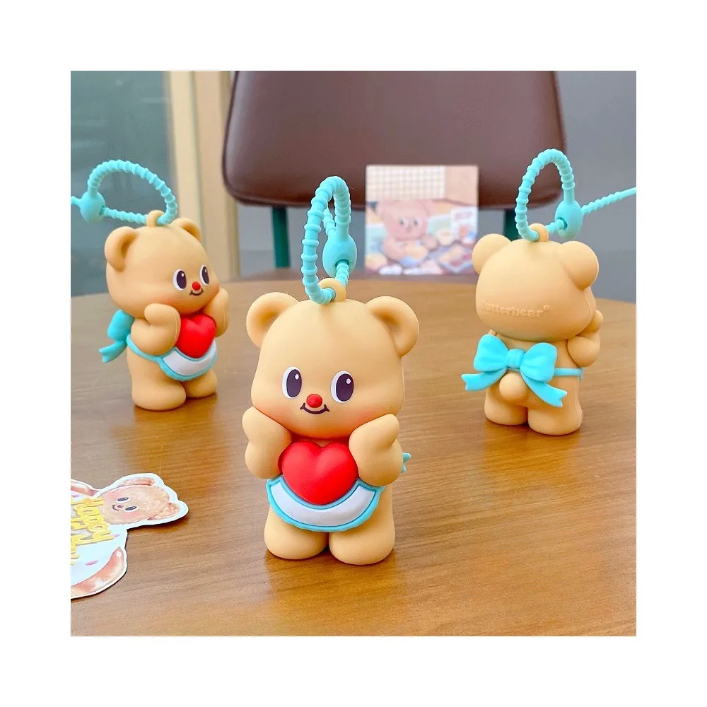 Cartoon Swimming Ring Seaside Holiday Butter Bear Key Chain Cute Durian Pendant Street Beauty Cream Bear Pastry Chef Keychains 2