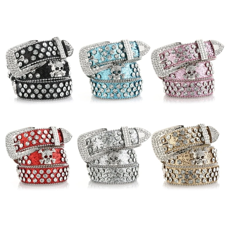 

Metallic Skull Head Buckle Waist Belts for Woman Wide Buckle Belt for Jeans