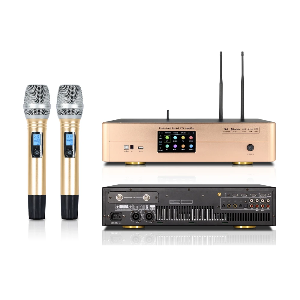 

3 in 1 Multifunction karaoke microphone amplifier DSP digital front stage reverberator professional sound system