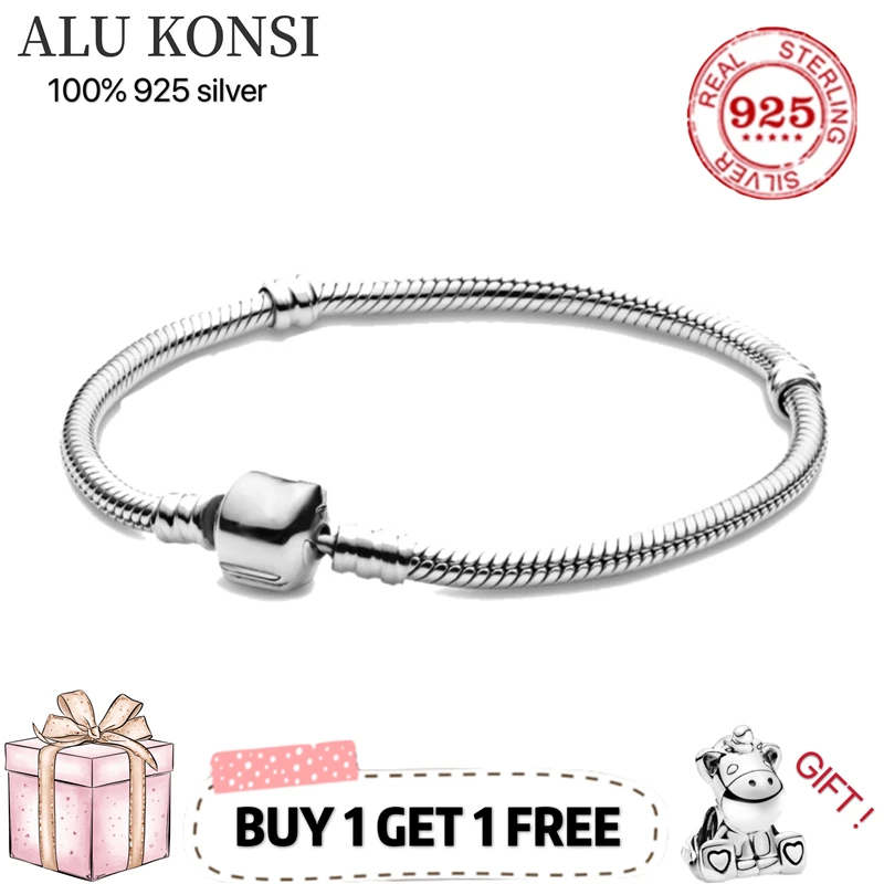 

2021 hot sale Real 100% 925 Sterling Silver pan Bracelets Snake Chain Charm Bracelet Fit Original Charms For Women DIY Jewelry