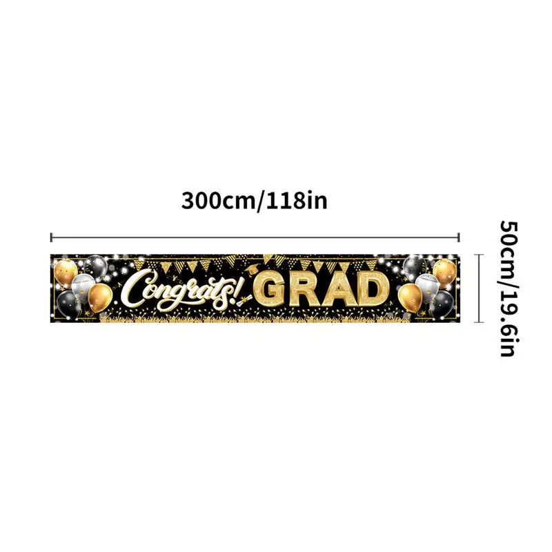 Outdoor Grad Banner Graduation Party Decorations Black and Gold Backdrop Graduation Party Supplies with Rope for Garden Yard